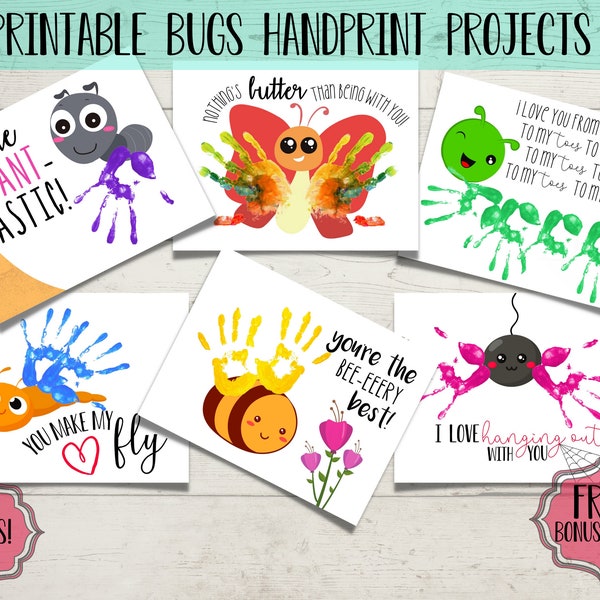 Toddler Insects Art Project Handprint Footprint Craft Bundle, Printable DIY Preschool Daycare Activities Memory Keepsake, Child Baby Kid Art