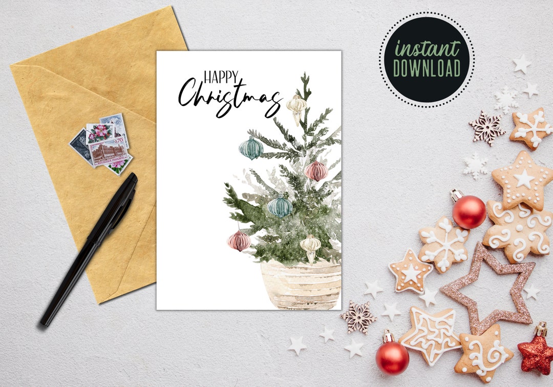 Happy Christmas Printable Card, INSTANT DIGITAL DOWNLOAD, Printable ...