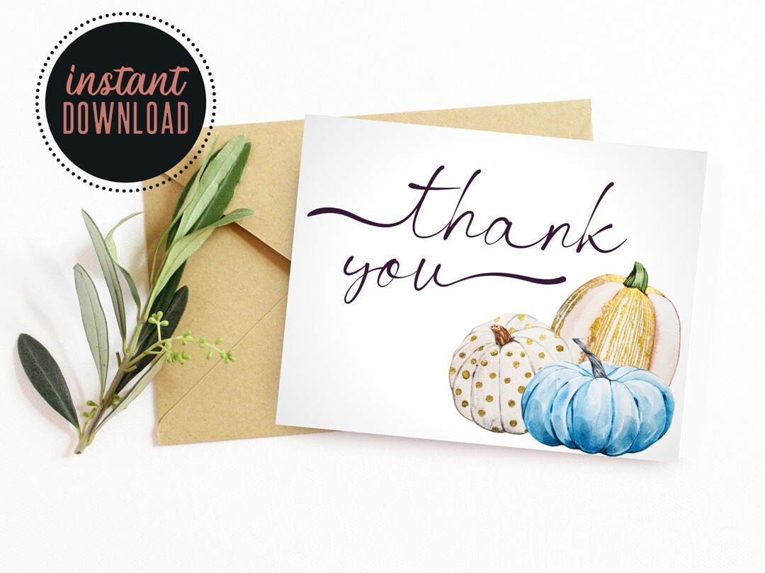 Printable Watercolor Pumpkin Thank You Card Printable Fall - Etsy