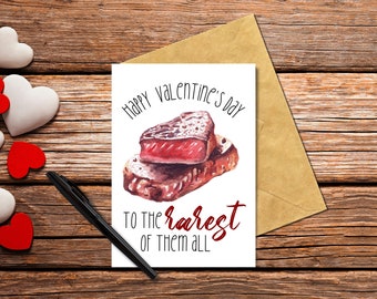 Printable Valentine's Day Card, Rarest of Them All Funny Valentine's Day Greeting Card, Rare Steak Valentines Card, Printable Steak Card