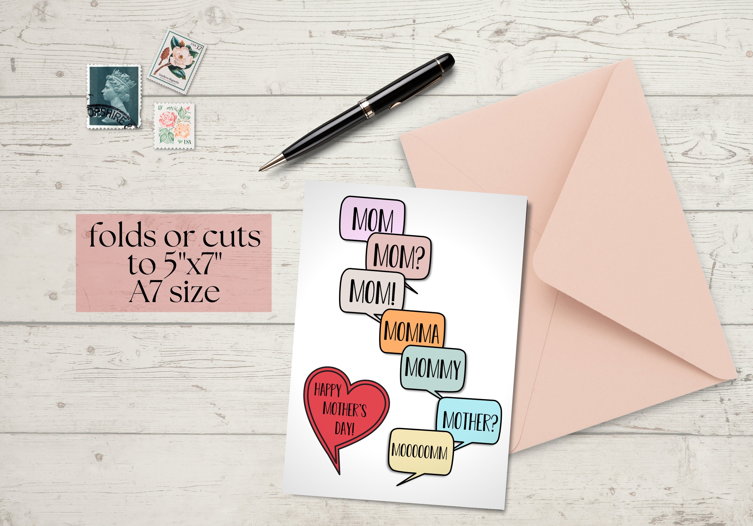 Printable Mother's Day Card, 5x7 Mother's Day Postcard, A7 Blank ...