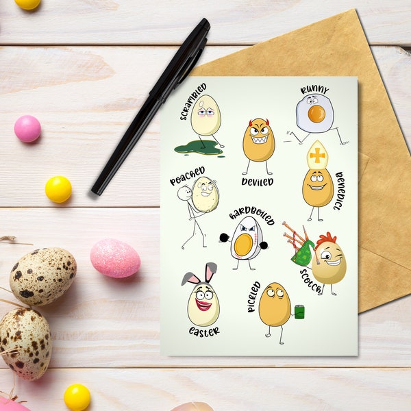 Printable Easter Card, Egg Pun Card, Funny Easter Card, Food Pun, Types of Eggs, Printable Greeting Card, A7 Card, Blank Greeting Card