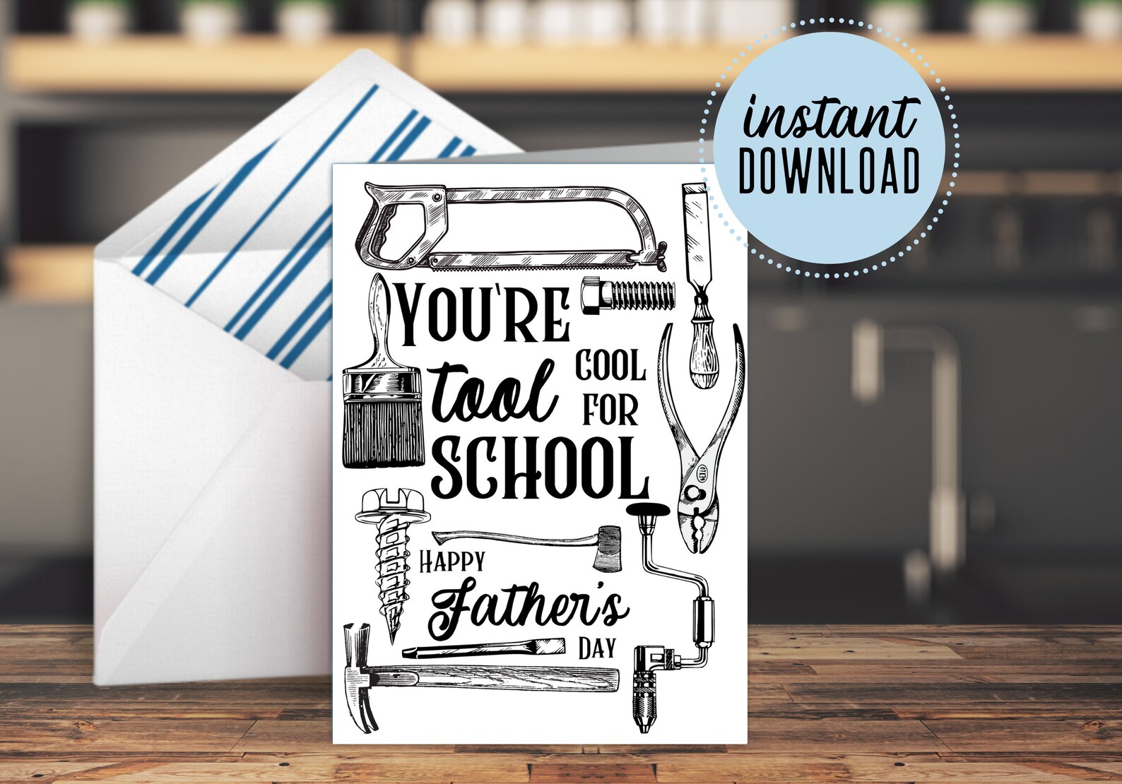 Printable Father's Day Card, Tool Cool for School, Blank Greeting Card ...