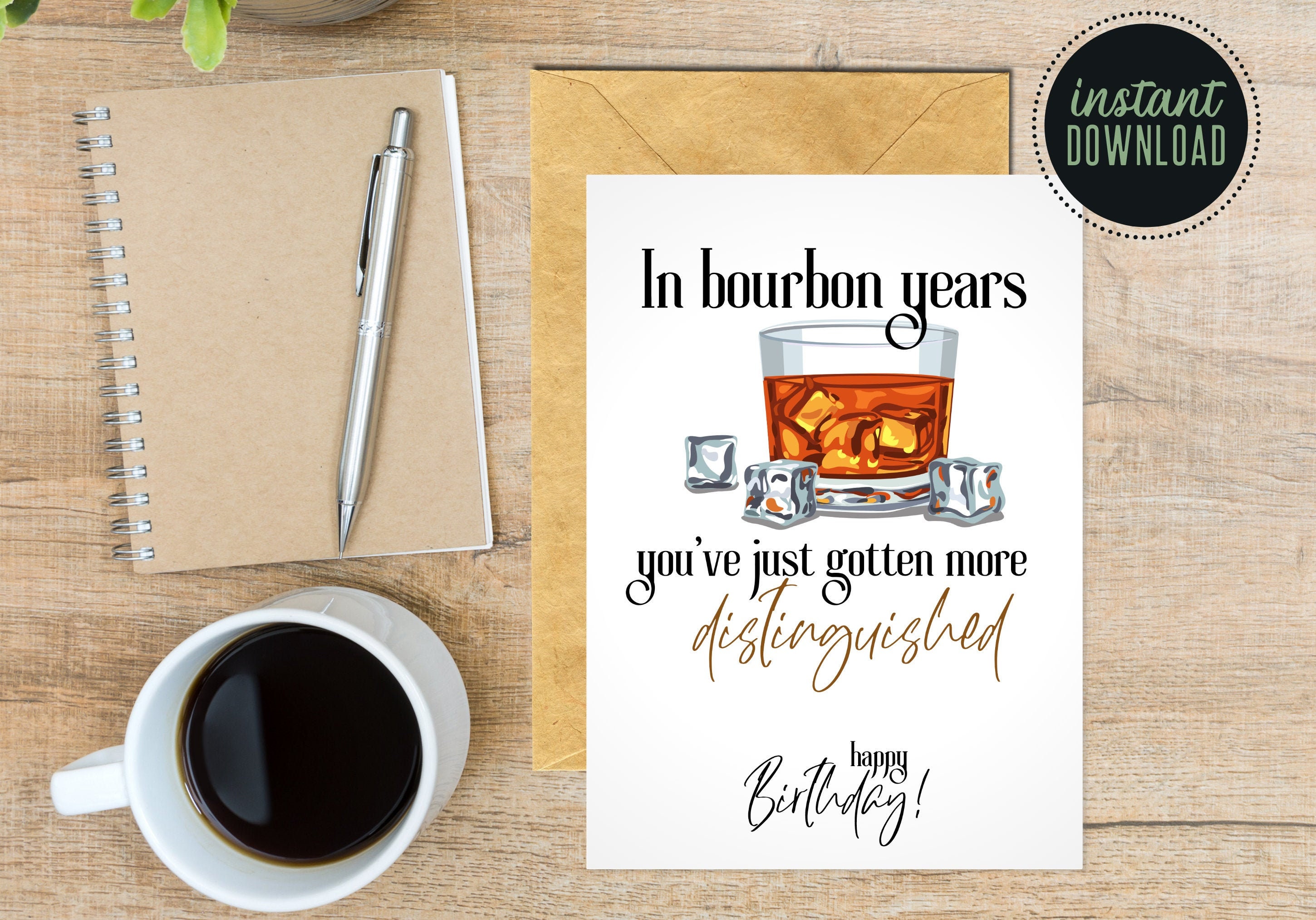 Printable Birthday Card In Bourbon Years Card Watercolor Etsy