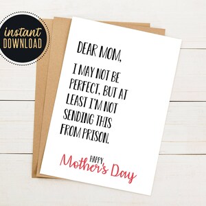 Tarjeta divertida imprimible del Día de la Madre, Postal del Día de la Madre, Humor del Día de la Madre, Tarjeta divertida imprimible no en prisión para mamá DESCARGA INSTANTÁNEA