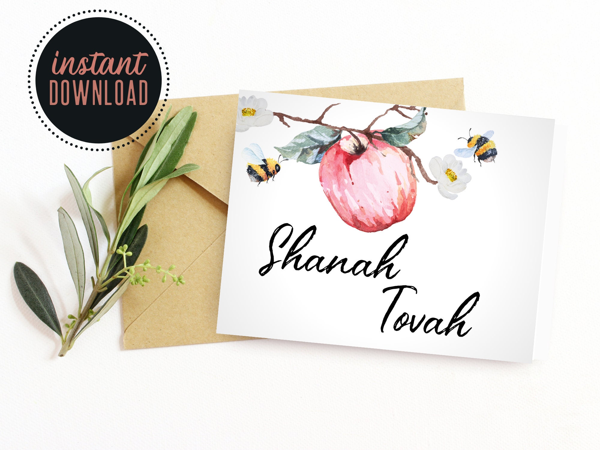 Printable Shanah Tovah Rosh Hashanah Greeting Card, INSTANT DIGITAL DOWNLOAD, Foldable Greeting ...