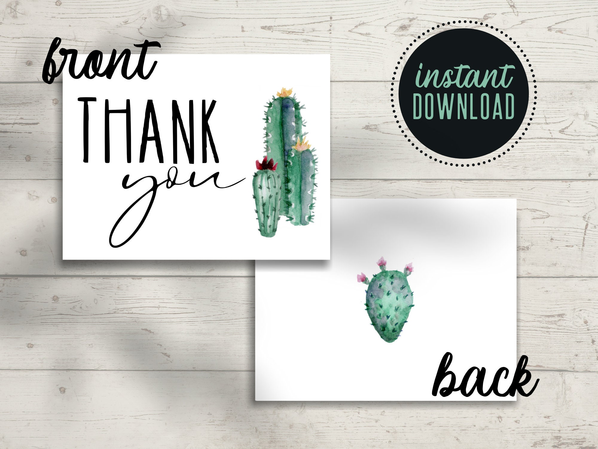 Printable Cute Cactus Thank you Card Tented Green Cactus | Etsy