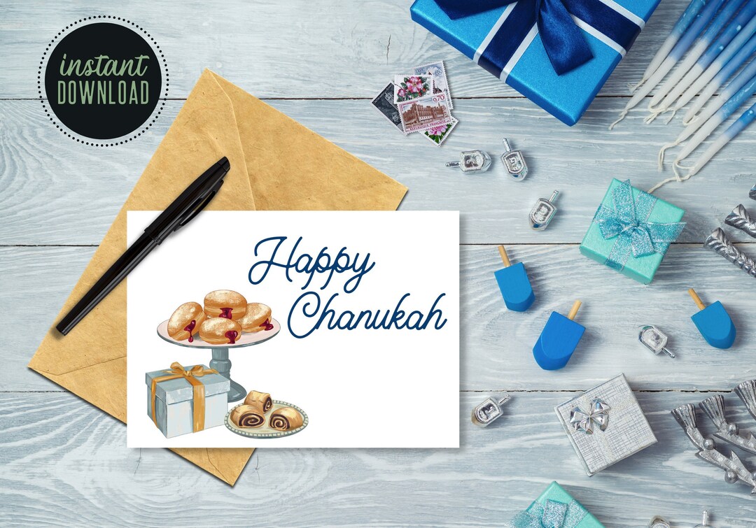 Printable Happy Chanukah Card, INSTANT DOWNLOAD, Printable Hanukkah ...