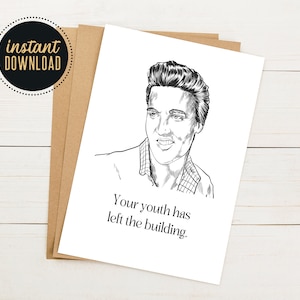 Cartão de aniversário engraçado de Elvis para impressão, cartão de aniversário com DOWNLOAD DIGITAL, cartão digital, cartão de aniversário, cartão de Elvis Presley, cartão de humor para amigo