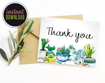 30 Biglietti Di Ringraziamento Con Cactus - Carta Riciclata - 10 Disegni Diversi In Stile Acquerello - Formato A6 Con Buste