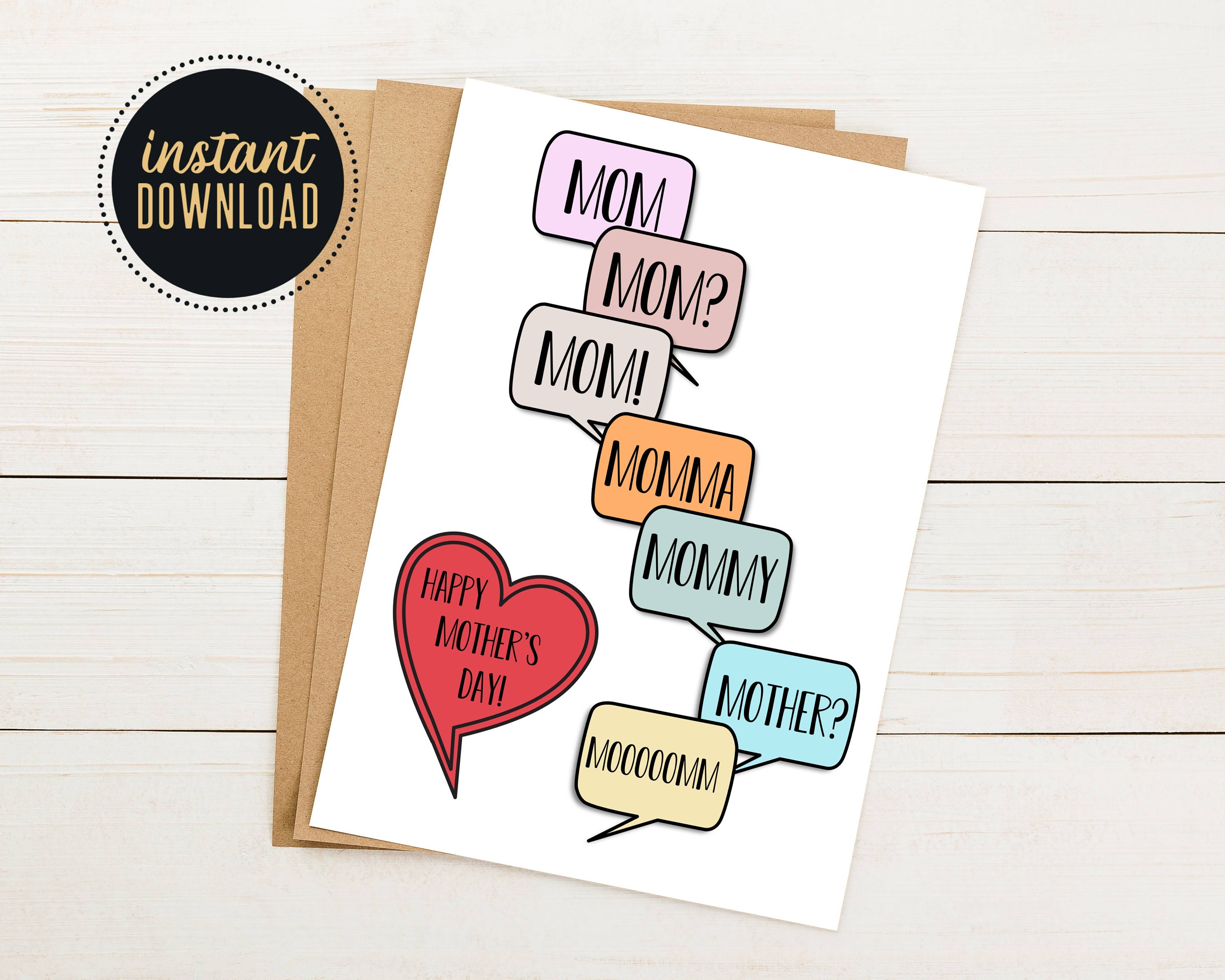 Printable Mother's Day Card, 5x7 Mother's Day Postcard, A7 Blank ...