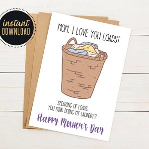 Tarjeta divertida imprimible del Día de la Madre, Postal del Día de la Madre 5x7, Humor del Día de la Madre, Tarjeta de lavandería divertida imprimible para mamá DESCARGA INSTANTÁNEA