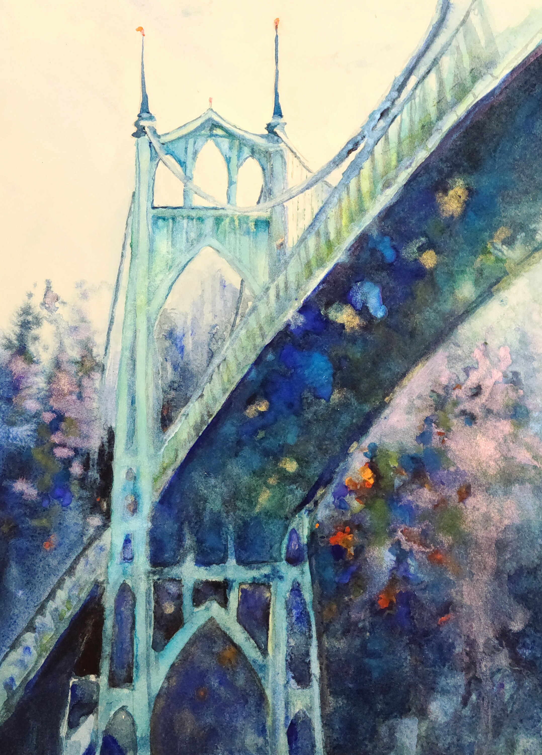 St John Bridge Portland Oregon in Watercolor Print - Etsy