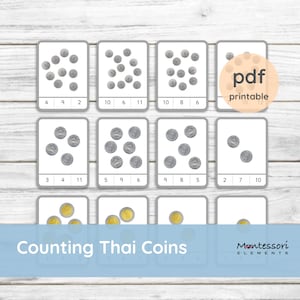 COUNTING COINS Clip Cards, Montessori Maths, Number Cards, learning numbers, 1-12, counting activity, Montessori Thai, Math
