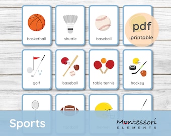 SPORTS Montessori Cards, Three Part Cards, Nomenclature Cards, Montessori Prints, Flash Cards, Homeschool, Sports Names, Early Years
