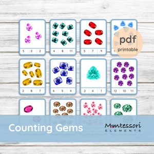 COUNTING GEMS Clip Cards, Montessori Maths, Number Cards, learning numbers, 1-12, counting activity, Montessori Toddlers