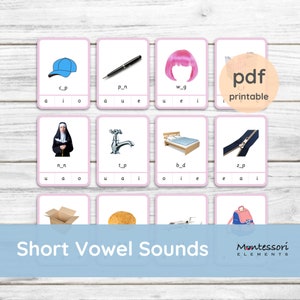 MONTESSORI PHONIK - Kurze Vokallaute, Aeiou, Phonics-Spiele, Montessori-Lernkarten, Pink Scheme, Montessori-Sprachmaterialien