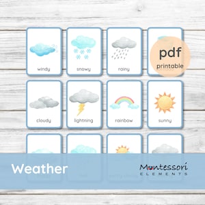 MÉTÉO Cartes Montessori, Cartes en trois parties, Cartes de nomenclature, Estampes Montessori, Cartes flash, École à la maison, Géographie Montessori