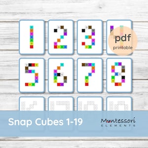 MATHS SNAP CUBES - Matemáticas Montessori, Números 1-19, Creatividad, Aprender a través del juego, Matemáticas de jardín de infantes, Educación en casa, Trabajo numérico