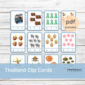 THAILAND Clip Cards, Montessori Maths, Number Cards, learning numbers, 1-12, counting activity, Montessori Geography, Montessori Thai, Math