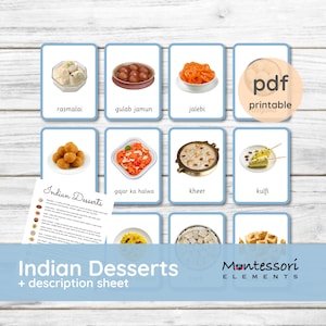 INDIAN DESSERTS Montessori cards, Three Part Card, Nomenclature cards, Montessori Geography, Montessori Culture, India Flash Cards