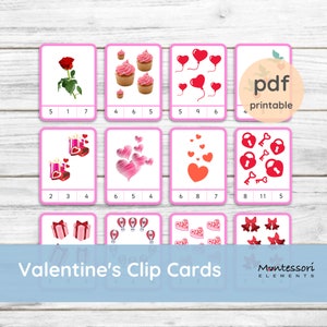 VALENTINE's Clip Cards, Montessori Maths, Number Cards, learning numbers, counting activity, Montessori toddlers, Number Clip Card, Math