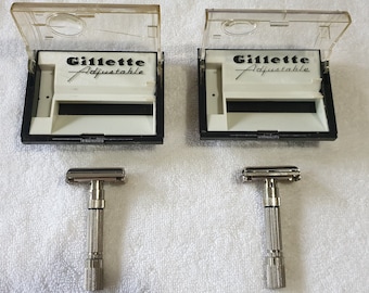 Vintage Gillette 1,95 FatBoy TTO Adjustable 1960  F 2, F4 Safety Razors With Original Cases