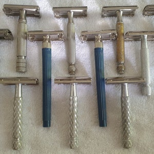 Vintage England made Gillette Rocket HD TTO, Spiral Tech Ball End, Spiral Tech Aluminum Handle and Slim Twist "Post-War" DE Safety Razors