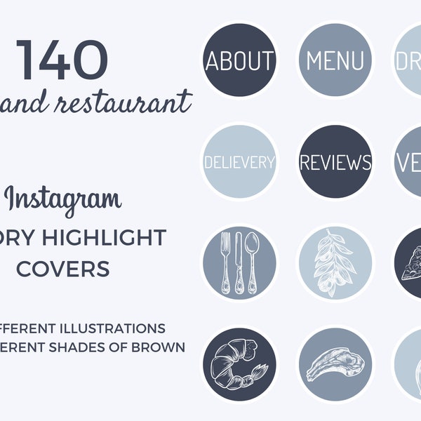 Instagram highlight story cover, food and restaurant instagram icons, brown icons IG pack