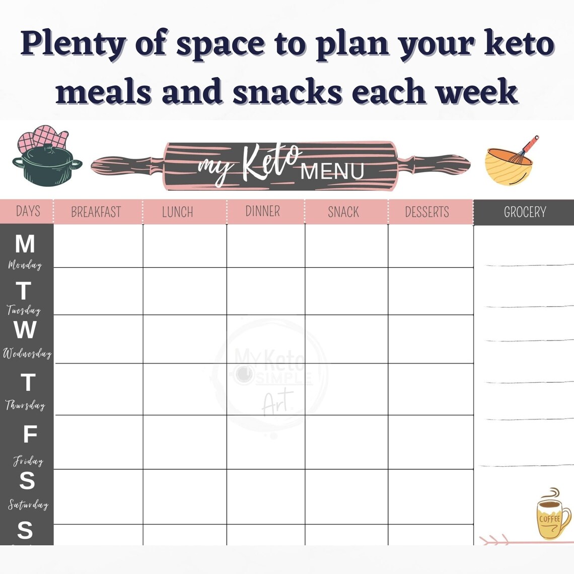 KETO Weekly Meal Planner Printable with Notes List Printable | Etsy