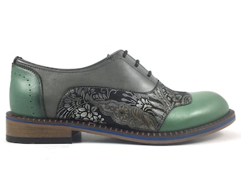 Oxford Schuhe Damen, ausgefallenes hellgrün