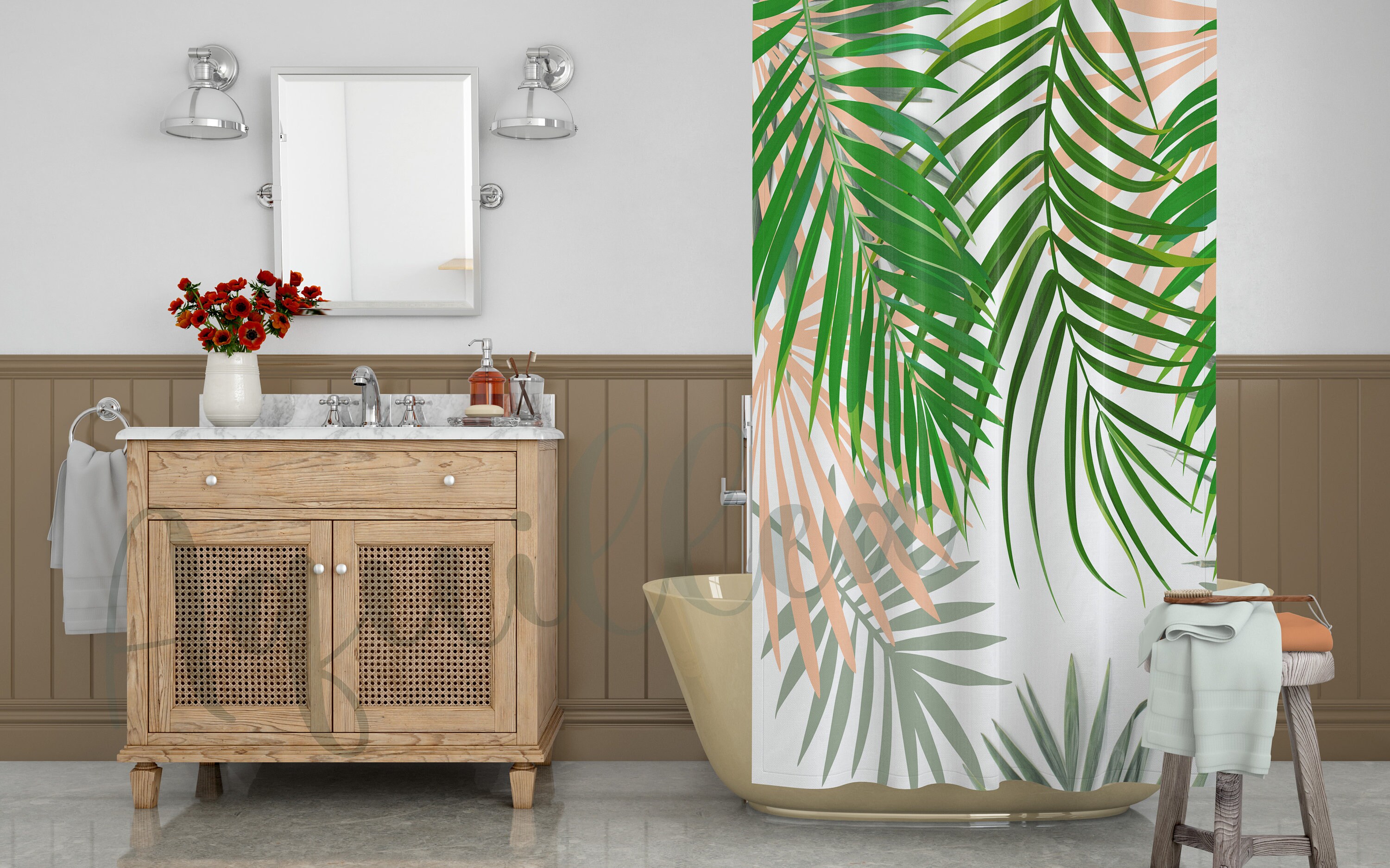 Tropical Palm Leaves Shower Curtain Etsy