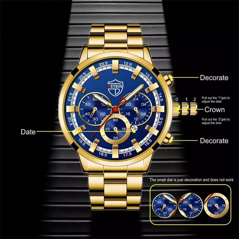 Deyros Men's Sport Watch Luxury Gold Watch Quartz Watch Etsy