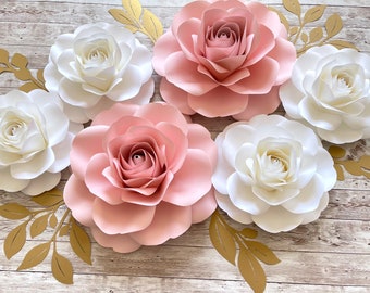 Large Paper Flower set  Floral Nursery Pink Blush White Wall Decor
