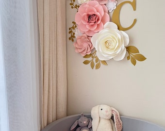 Large Paper Flower set  Floral Nursery Blush Pink White Paperflowers Customizable Wall Decor