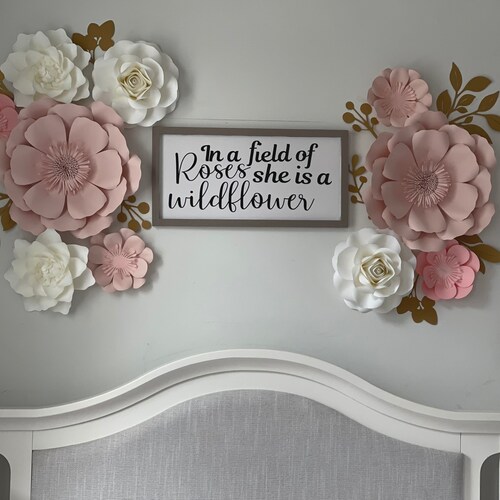 Large Paper Flower Set Floral Nursery Wall Decor Etsy