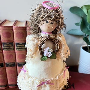 Handmade Vintage Angel Tree Topper | Twig Hair, Lace Dress, Wooden Head