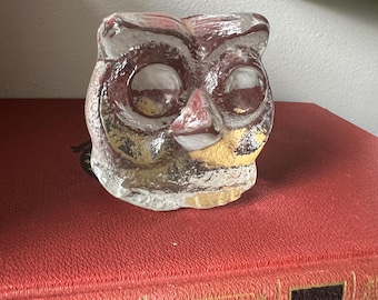 Vintage Piedel Crystal Glass Owl Paperweight – Made in Austria – Collectible Desk Decor