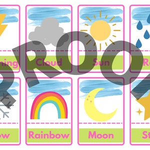 Cartoon Nature & Weather Vocabulary Cards | Cute Flashcards | Nature Study | Homeschool | Preschool | Digital Download