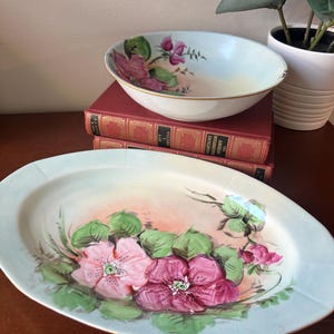 Vintage Bavarian Set of Two - Handpainted Floral Serving Bowl and Platter