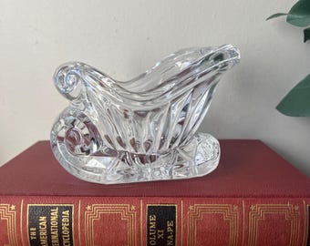 Vintage Crystal Glass Santa Sleigh Candy Dish - Christmas Holiday Decor