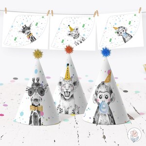 Party Animals Party Hats, Printable Hats, Digital Download, Editable ...