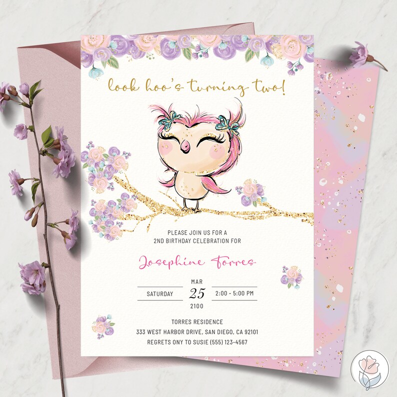 Pink Owl Birthday Invitation Printable Invitation Digital | Etsy