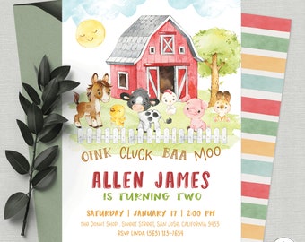 Barnyard Animals Birthday Invitation, Printable Birthday Invitation, Digital Download, Editable Template | BARNYARD ANIMALS COLLECTION