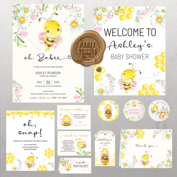 Oh Babee PARTY BUNDLE, Baby Shower Set, Digital Download, Editable Template | Oh Babee Collection