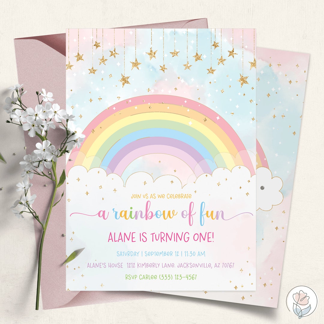 Rainbow and Stars Birthday, Printable Birthday Invitation, Digital ...