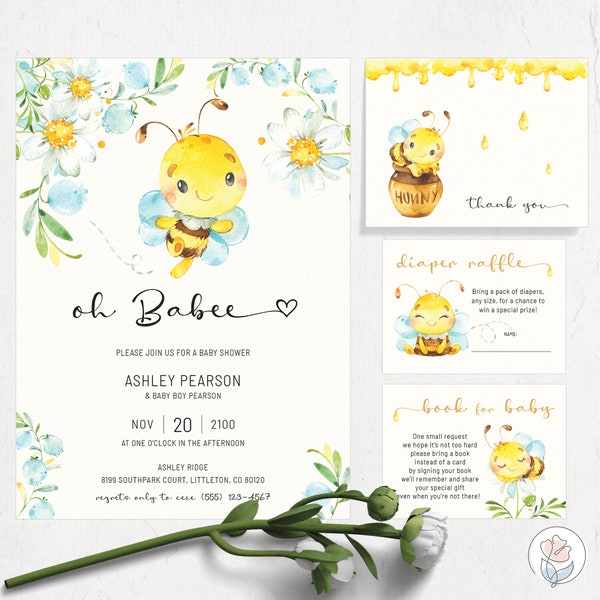 Oh Babee INVITATION SUITE, Baby Shower Set, Digital Download, Editable Template | Oh Babee Collection