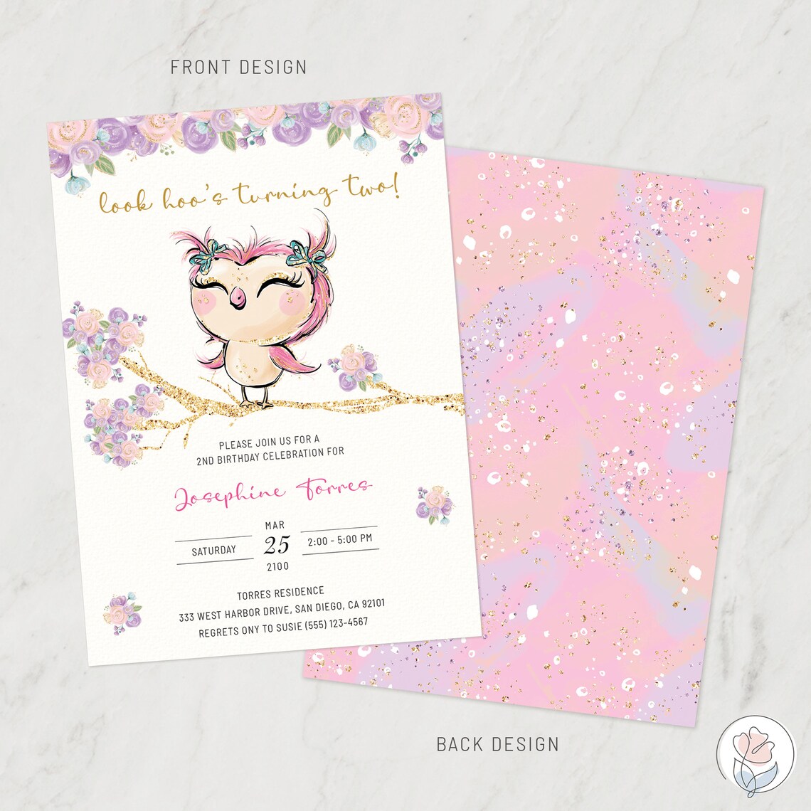 Pink Owl Birthday Invitation Printable Invitation Digital | Etsy