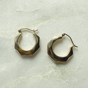 Vintage 14K Solid Yellow Gold Geometric Hoop Earrings