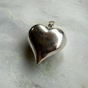 Large Vintage Sterling Silver Puffy Heart Pendant